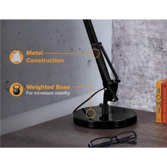 Swing Arm Desk Lamp, Metal, 36" Reach with Multi-Joint Adjustment,  LED Bulb - Picture 4 of 7